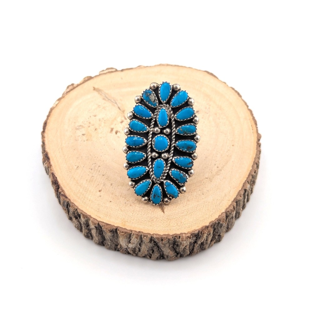 Navajo Cluster Turquoise with Pyrite Ring Sterling‎ Silver Jewelry Sz 7.75US **